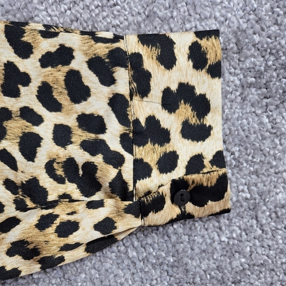 Zara Leopard Print Tan Button-Up Shirt Large Chest Pocket Longline Chic - Picture 9 of 9